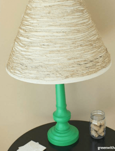 Easy tutorial to update an old lamp with paint and twine. This would be adorable in a kid’s bedroom or fun in a lake house!