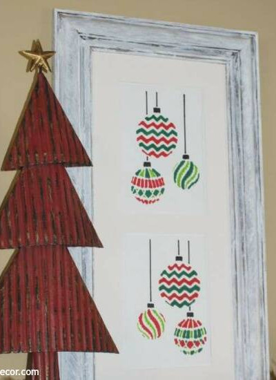 A Christmas craft with a stencil and an old frame. I love the white washed look of this frame!