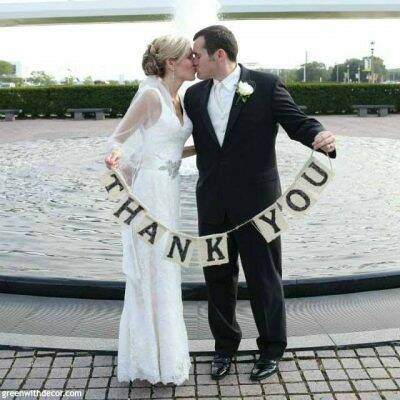A clever wedding thank you note idea with burlap