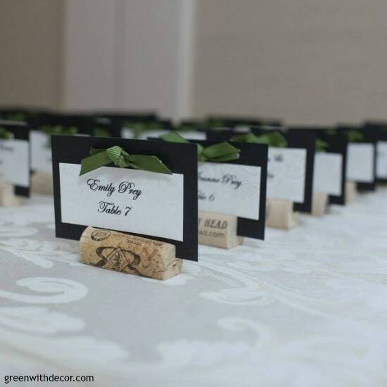 Diy Wedding Place Cards From Wine Corks Green With Decor