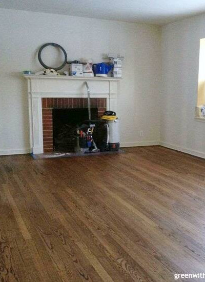 Hardwood floor color reveal. And a tip for bringing together hardwood floors from two separate rooms. |