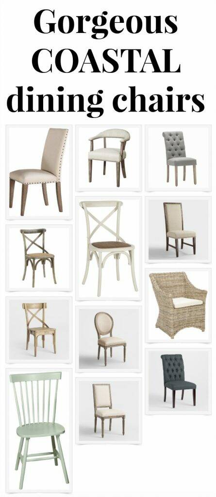 Gorgeous neutral coastal dining chairs on a variety of budgets. Love the mix of fabric covered chairs, wood crossback chairs and painted chairs. So many beautiful chair options for a kitchen or dining table!