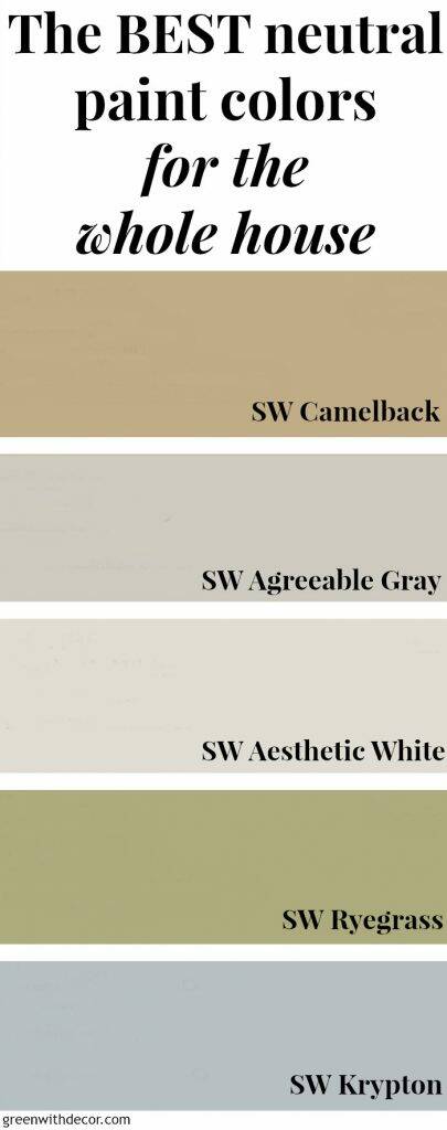 The best neutral paint colors for the whole house, perfect if you love a costal design style or natural design style. The best tan, gray, white, green and blue paint colors for any room in the house plus pictures of the paint colors in real spaces and rooms!