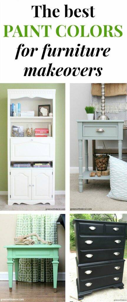 The best paint colors to use on furniture - white paint, black paint, gray paint, tan paint, green paint and blue paint for dressers, tables, desks, bookshelves and other furniture pieces. Such a great list to keep handy for future painting DIY projects!