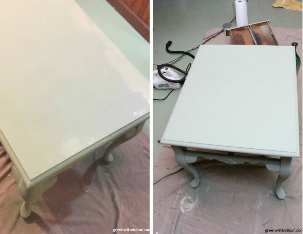 The fastest way to give a table a makeover! Use a paint sprayer to get good coverage on any furniture makeover. Who knew you could use clay paint with a paint sprayer?!