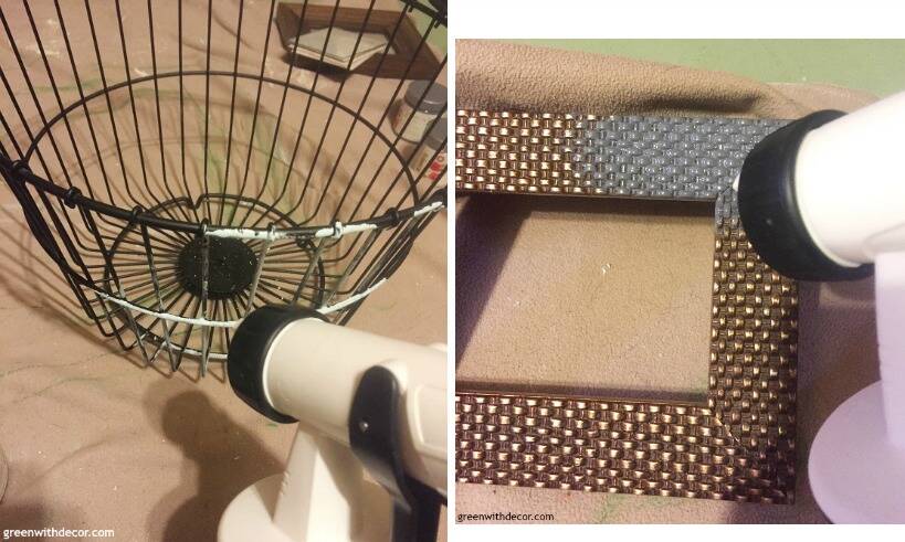 It's so easy to paint decor pieces with a paint sprayer! Definitely the fastest way to paint a basket with all of those spindles.
