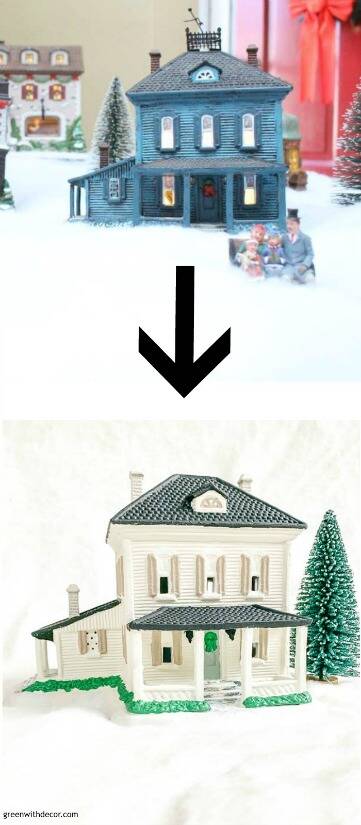 Collage image of old and updated Christmas village house