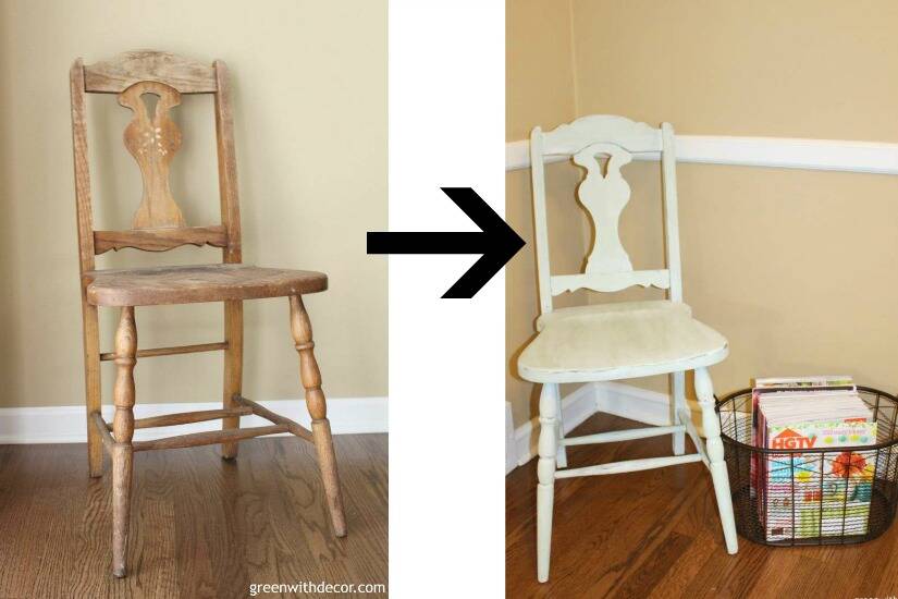 A list of the 10 best pieces to buy at the thrift store - light green chair makeover