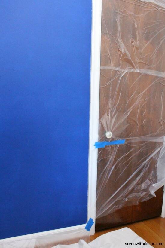 This pre-taped masking film is amazing for painting interior walls.
