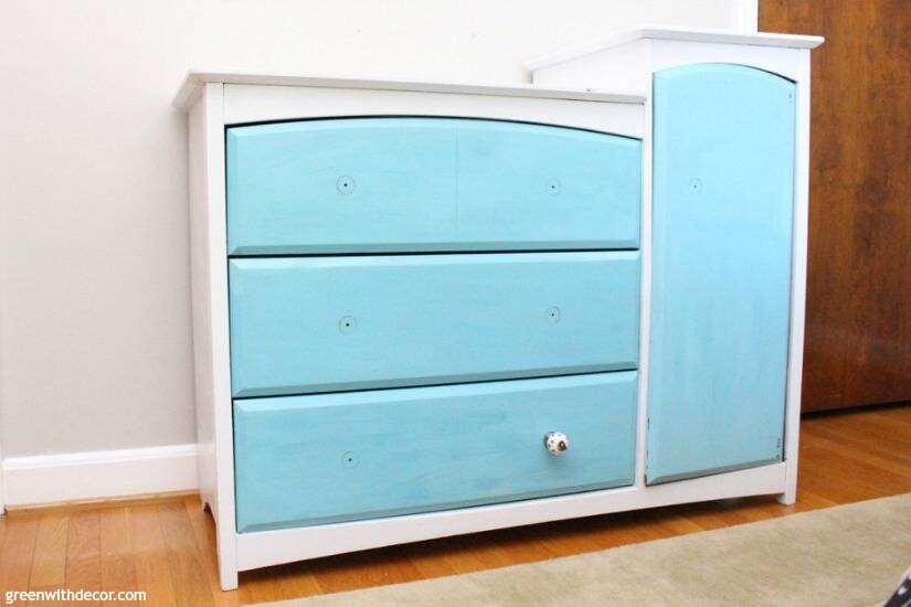 Old blue and white dresser missing hardware