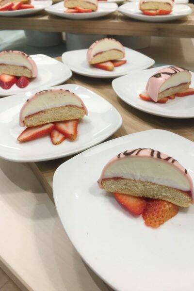 Strawberry sponge cake with pink icing