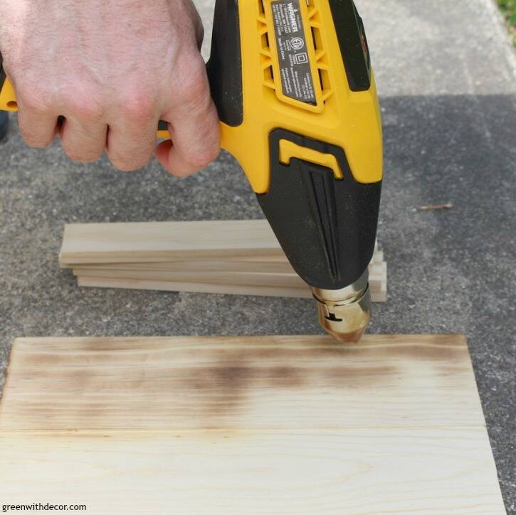 Use a heat gun to get a burned wood finish for a DIY picture frame