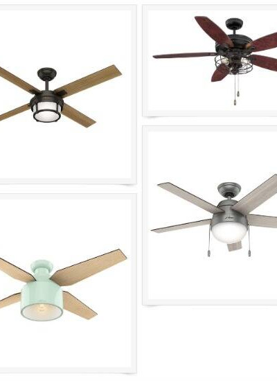 Collage of four modern rustic ceiling fans