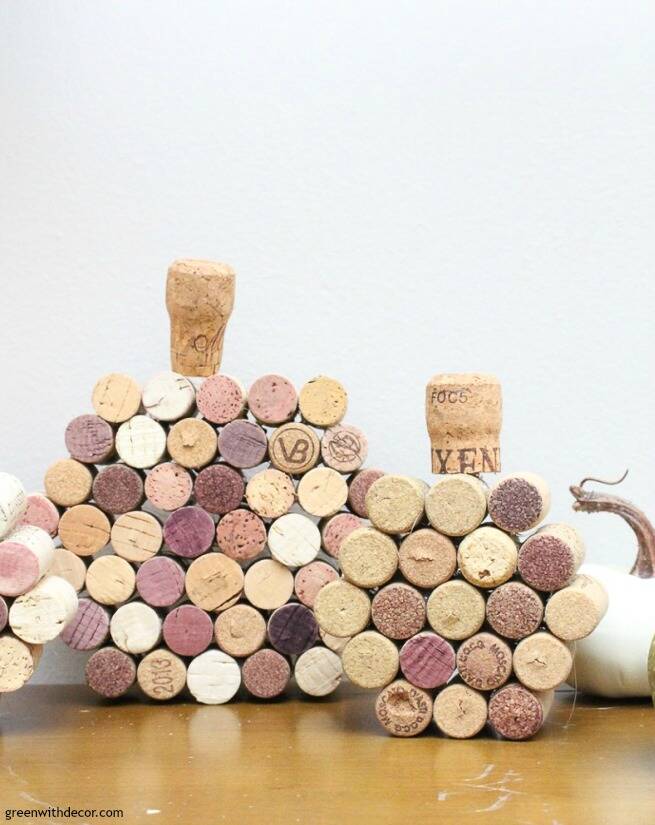 Wine corks used for a DIY pumpkin for fall
