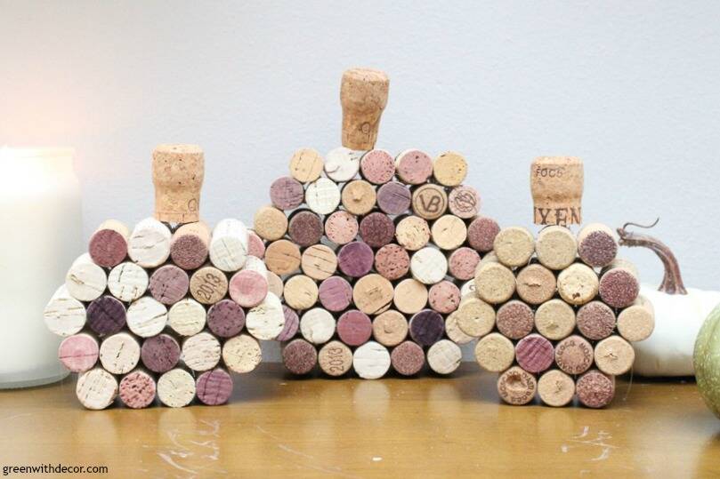 Champagne and wine corks used for a DIY pumpkin for fall