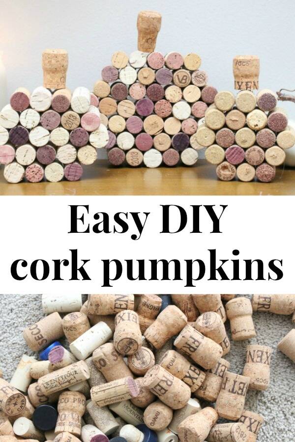 DIY cork pumpkins with text overlay, "Easy DIY cork pumpkins"