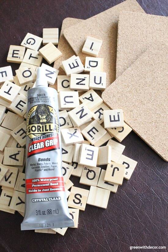 Supplies needed for scrabble tile DIY coasters