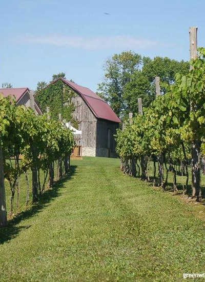 Wineries in Door County – the vineyard and barn at Simon Creek Vineyard & Winery