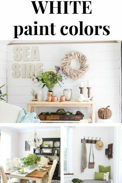 The best white paint colors collage with text overlay, "The best white paint colors"