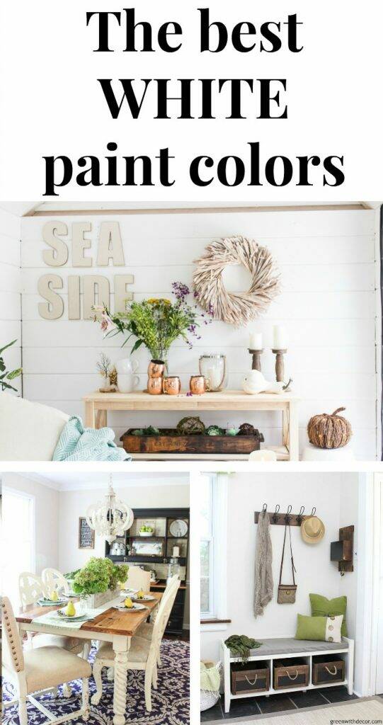 The best white paint colors collage with text overlay, "The best white paint colors"