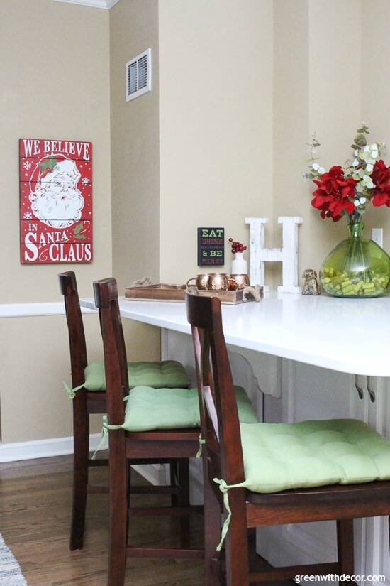 White kitchen decorated for Christmas