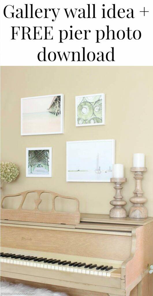 Gallery wall with text overlay," Gallery wall idea+ FREE pier photo download"