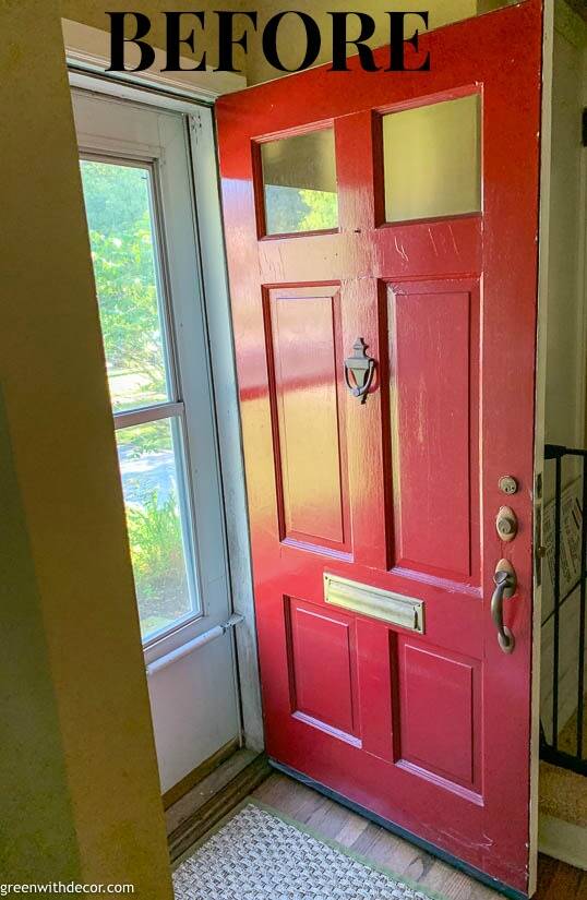 Red front door with gold hardware