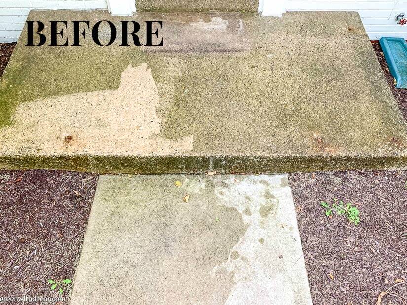 Cleaning concrete with a pressure washer - the porch before