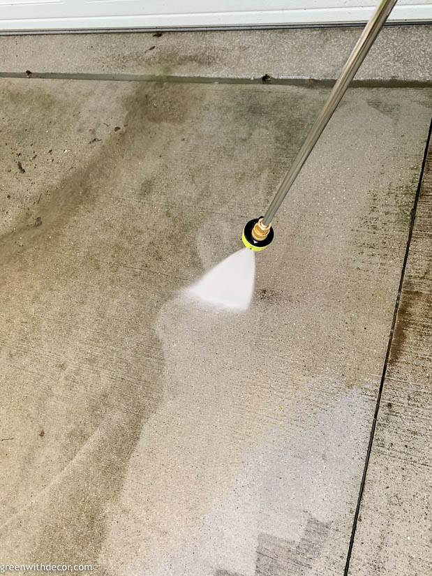 In the process of pressure washing a concrete driveaway