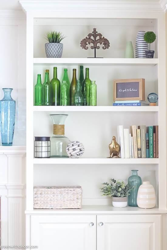 How To Decorate Bookshelves Green With Decor