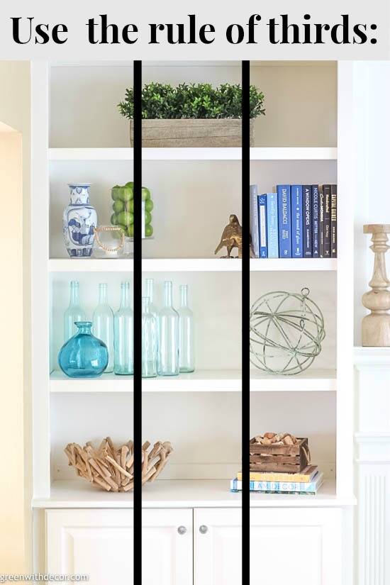 How to decorate bookshelves: The rule of thirds graphic