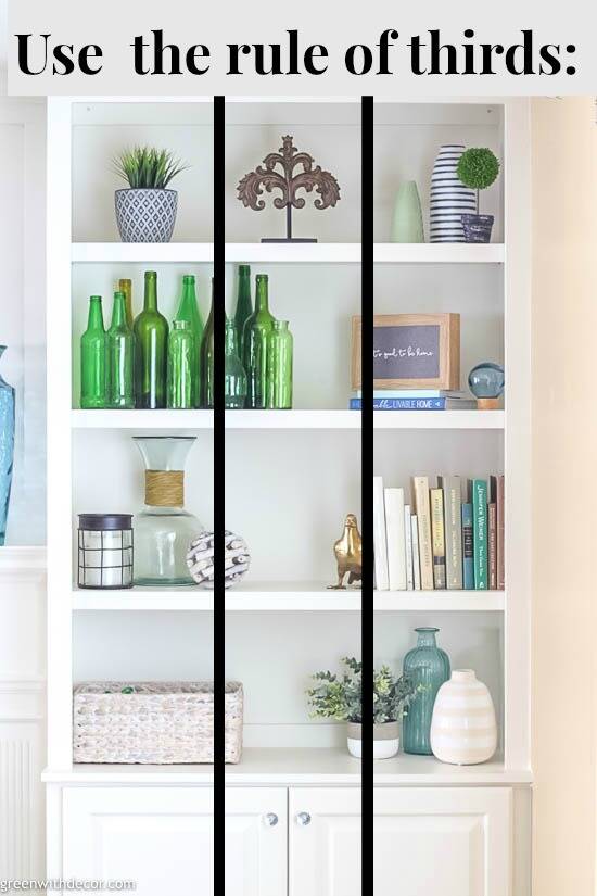Bookshelf decorating ideas: use the rule of thirds to break your bookshelf into sections for decorating