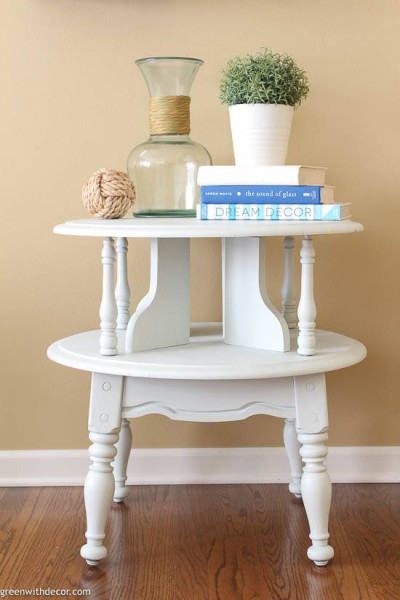 A light blue two tier table
