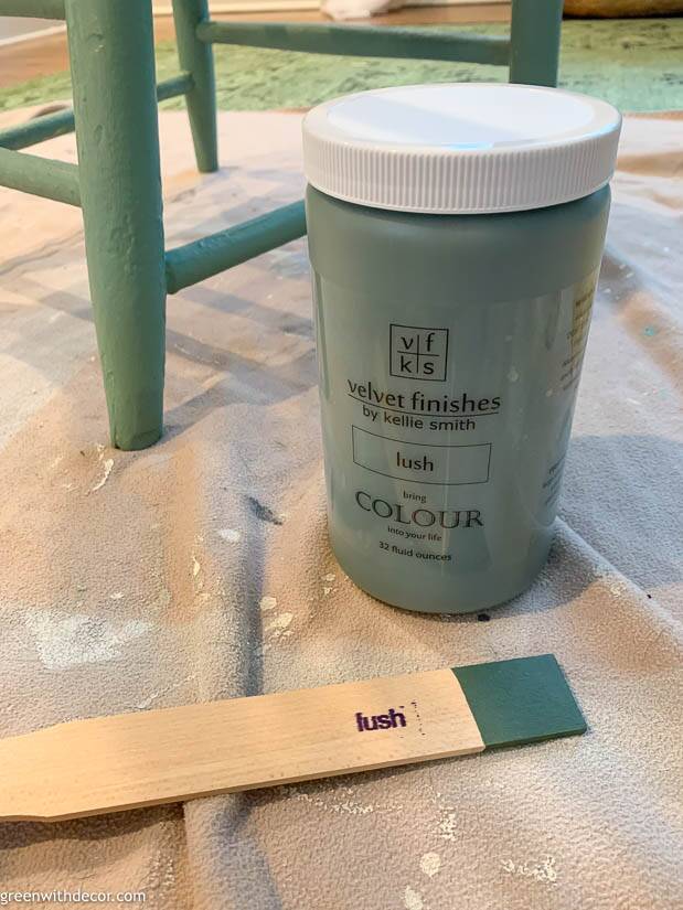 Dark green Velvet Finishes jar with paint stick