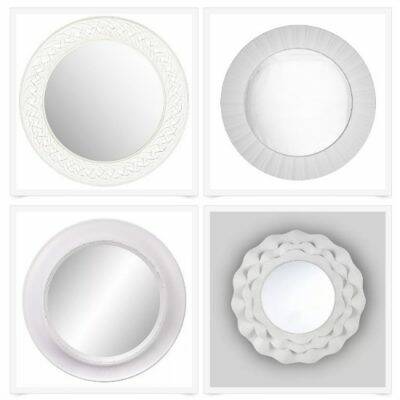 Collage of coastal white round mirrors