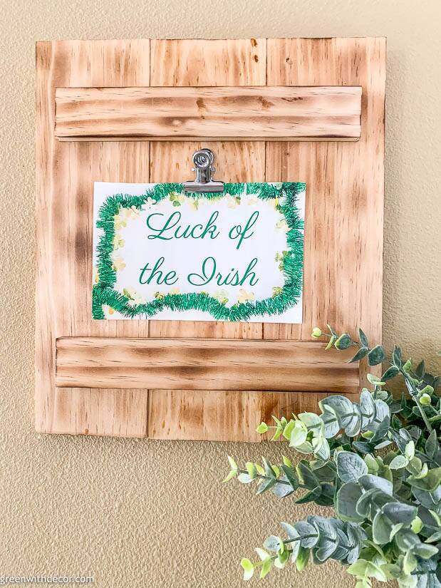 Free St. Patrick's Day printable in a wood frame