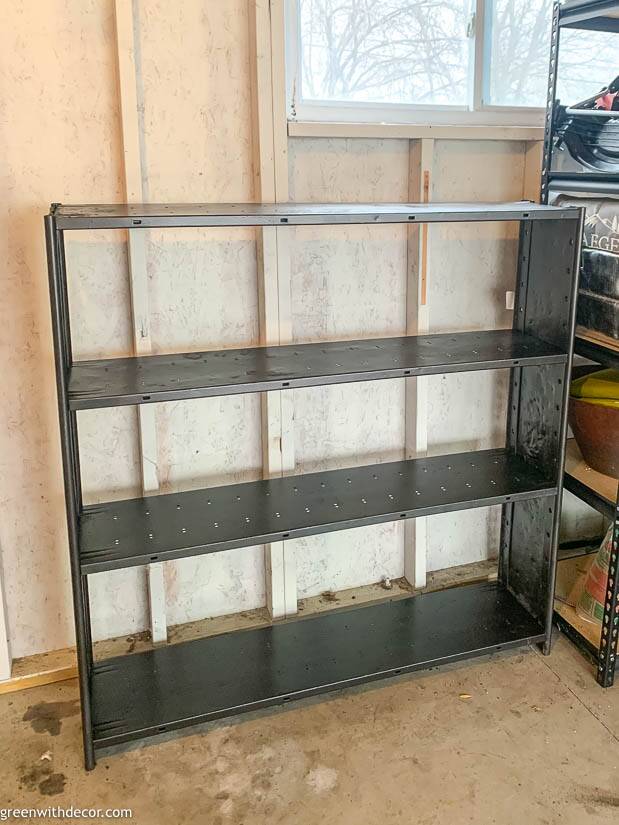Painted metal garage shelf