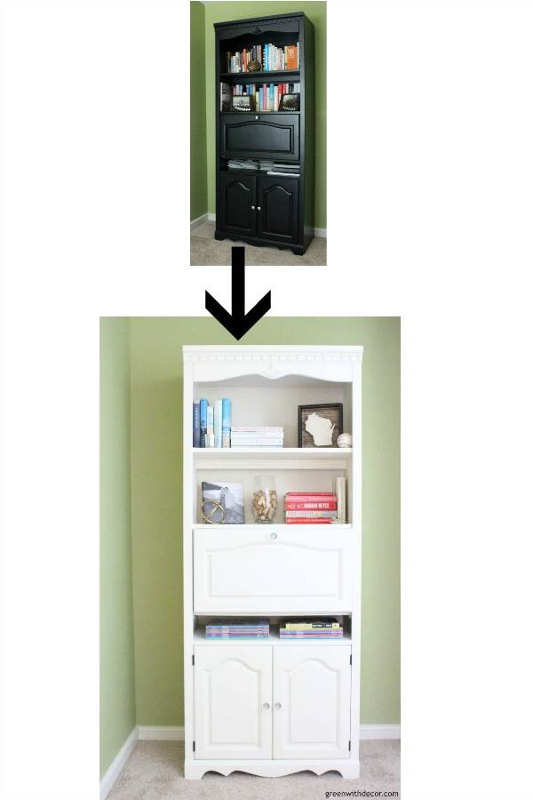 A black to white painted bookshelf makeover