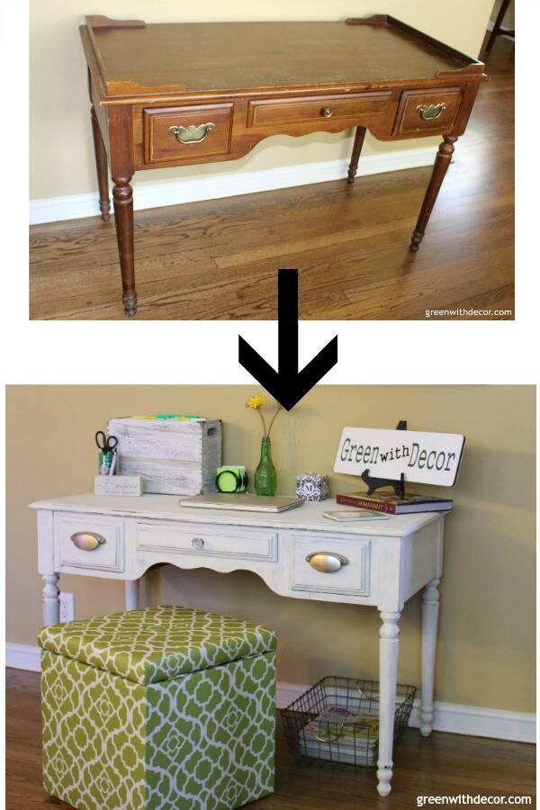 A wood to white painted desk makeover