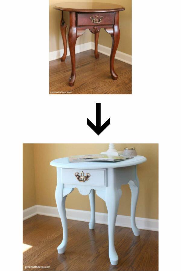 Before/after painted blue end table