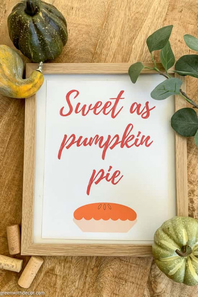 'Sweet as pumpkin pie' free fall printable on wood table