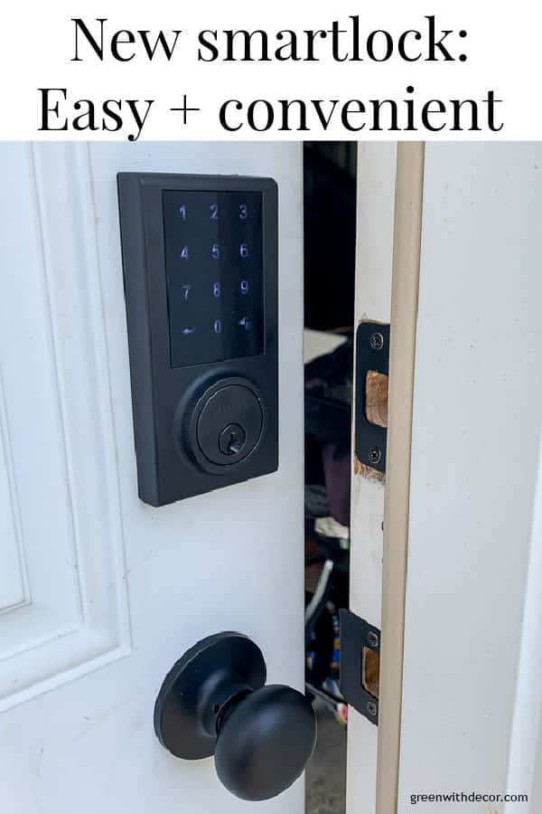 Smart door knob with text overlay, "New smartlock: Easy + convenient"