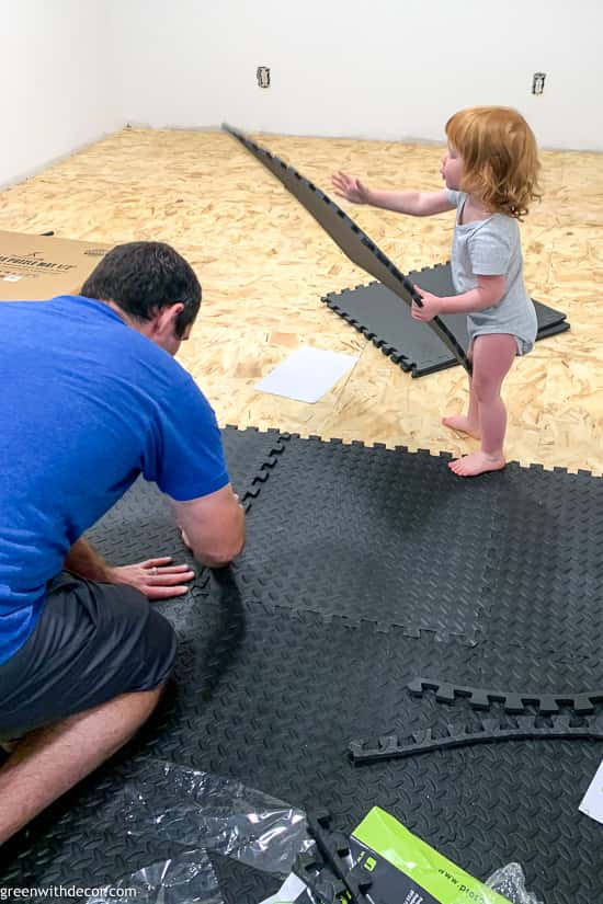 Installing gym flooring in the basement