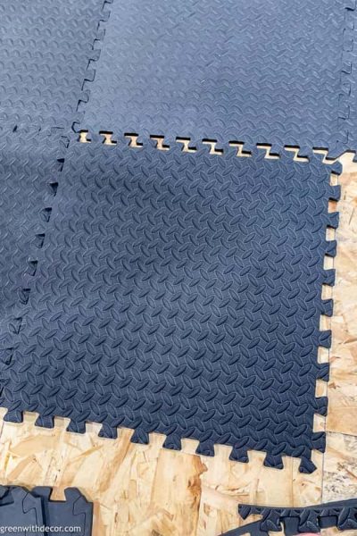 Black gym mat puzzle pieces for basement flooring