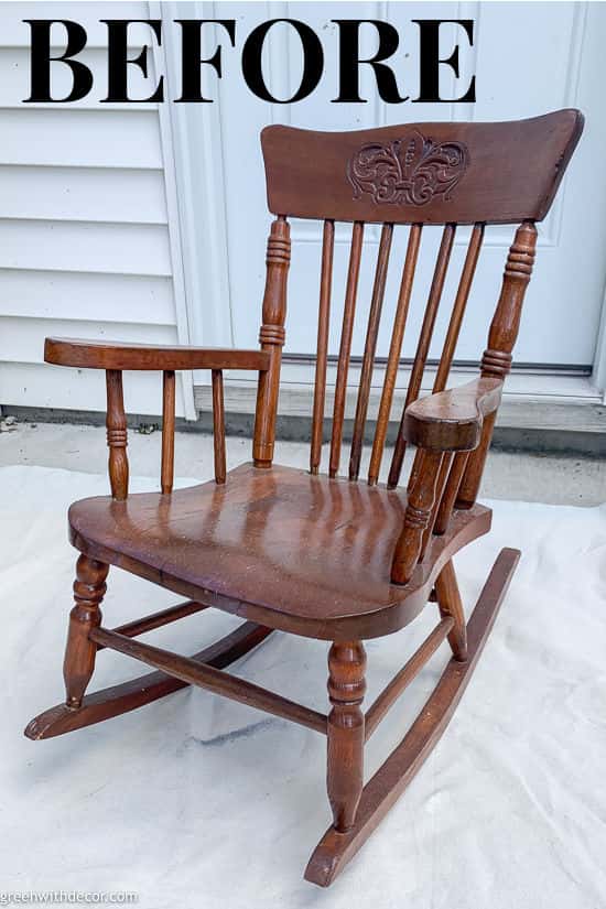 A wood chair before a makeover