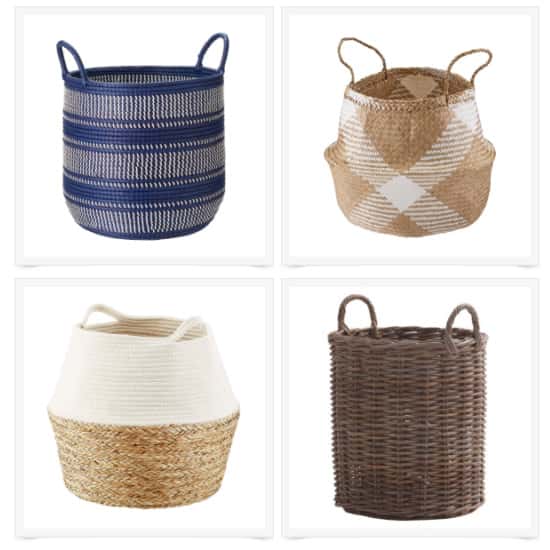 Collage of four baskets for organizing around the house