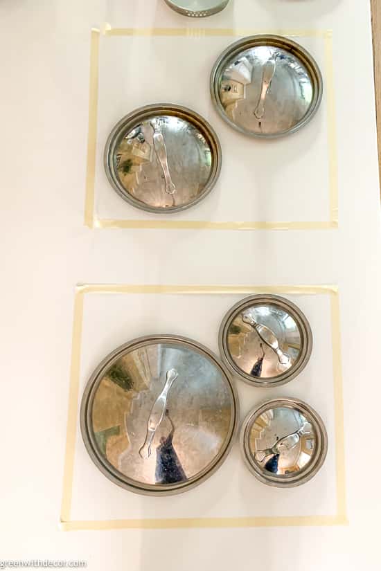 Planning to organize pot lids- measured out space to mimic cabinets