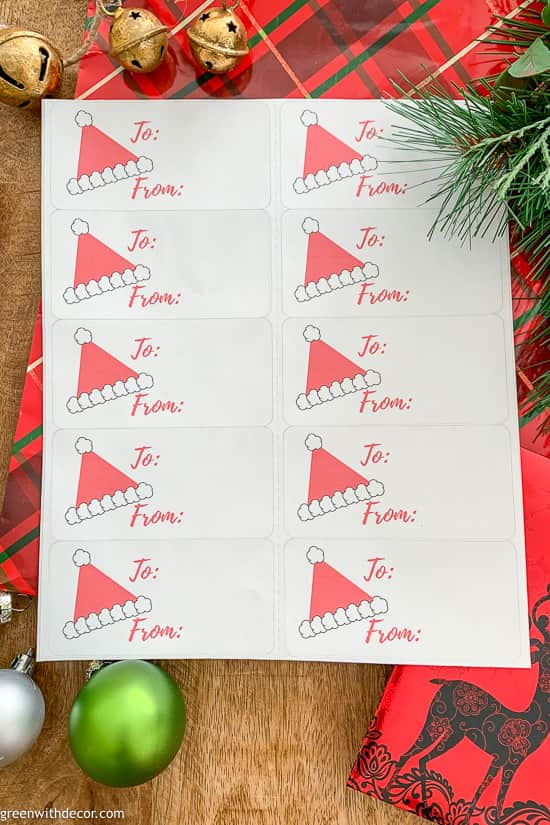 Free Christmas printable gift tags with Santa hats