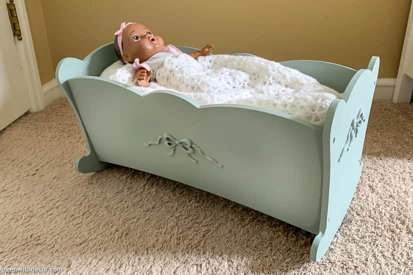 An easy doll cradle painted makeover Green WIth Decor