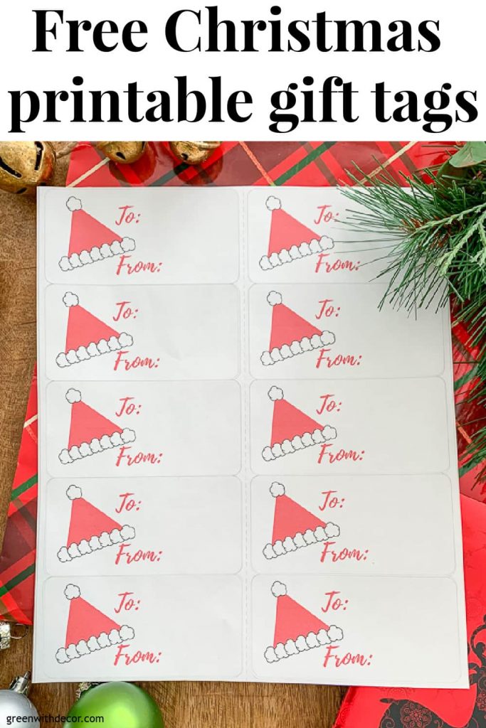Santa hat free Christmas printable gift tags